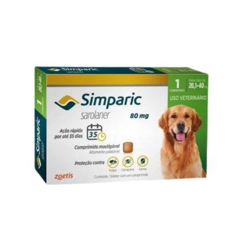 Antipulgas e Carrapatos Simparic 80Mg para cães 20,1 a 40 kg caixa com 1 comprimido