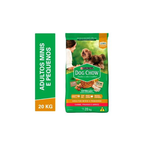 Ração Dog Chow Cães Adultos Raças Pequenas Carne,Frango, e Arroz 20Kg