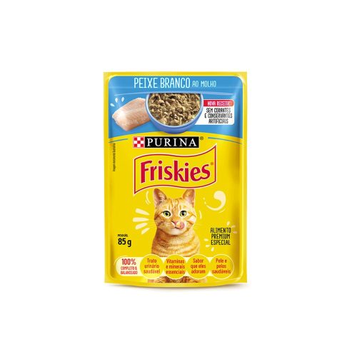 Sachê Friskies Gatos Adultos Sabor Peixe Branco ao Molho 85g