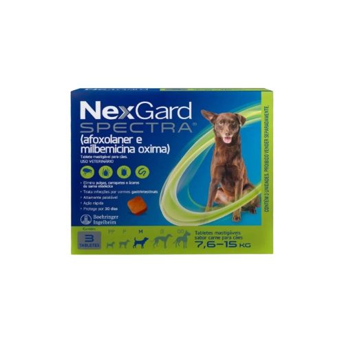 NexGard Spectra M Antipulgas, Carrapatos e Vermífugo para Cães 7,5Kg a 15Kg Caixa com 3 Comprimidos